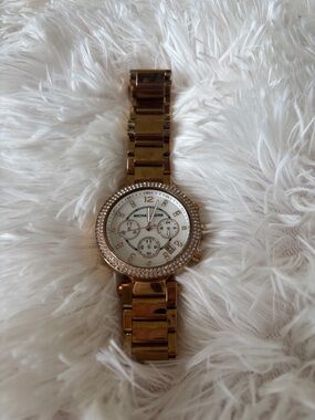 Michael Kors Gold-Tone Crystal Bezel Women's Chronograph Watch with White Dial